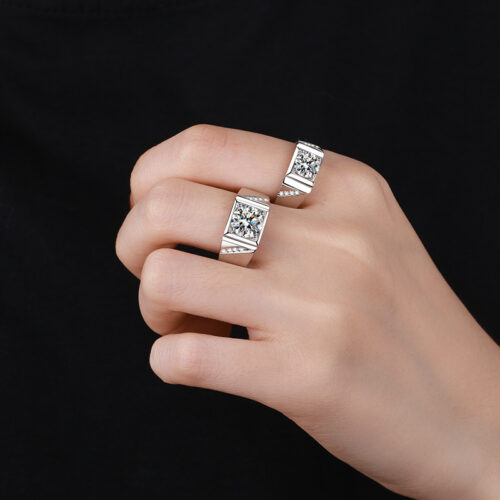 Nhẫn Bạc Nam Đính Kim Cương Moissanate 1 Carat S925 NHB014