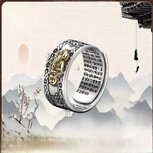 Nhẫn Nam Ký Tự May Mắn Bạc Thái S925 NHB023 Kí Tự Cóc Vàng