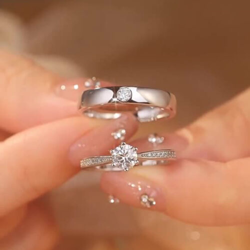 Nhẫn Đôi Kim Cương Moissanate 1 Carat Bạc S925 NHN025-NHB035