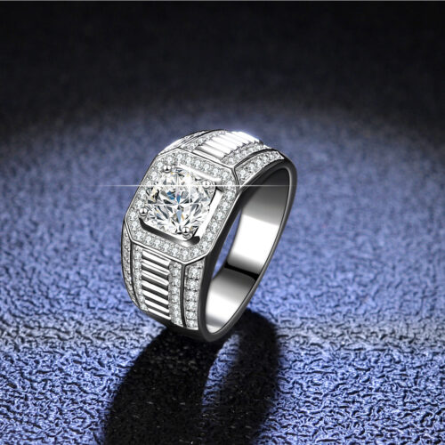 Nhẫn Kim Cương Moissanate Nam 1 Carat Bạc S925 NHB006 Hở