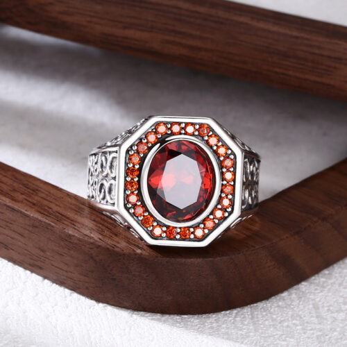 Nhẫn Nạm Zircon Và Mã Não Bạc Thái S925 NHB068