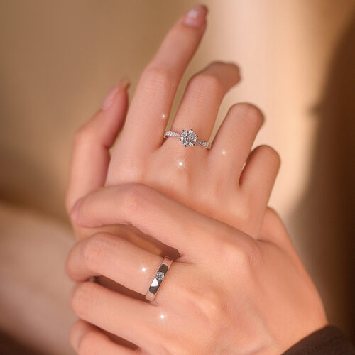Nhẫn Đôi Kim Cương Moissanate 1 Carat Bạc S925 NHN025-NHB035
