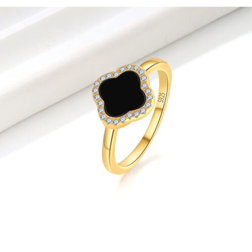 Nhẫn Nữ May Mắn Mã Não 4 Lá Bạc S925 NHN006 Vàng 18K Màu Đen PNJ813