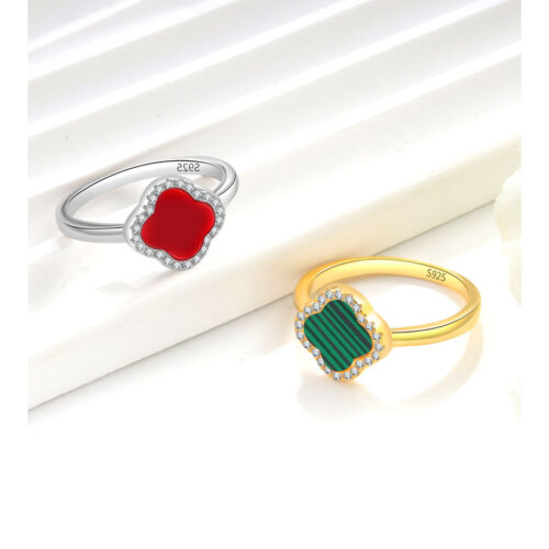 Nhẫn Nữ May Mắn Mã Não 4 Lá Bạc S925 NHN006 Vàng 18K Màu Đen PNJ813