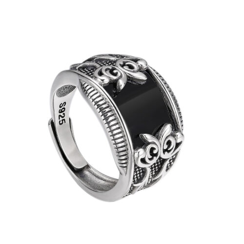 Nhẫn Hoa Nho Mã Não Đen Bạc Thái S925 NHB075