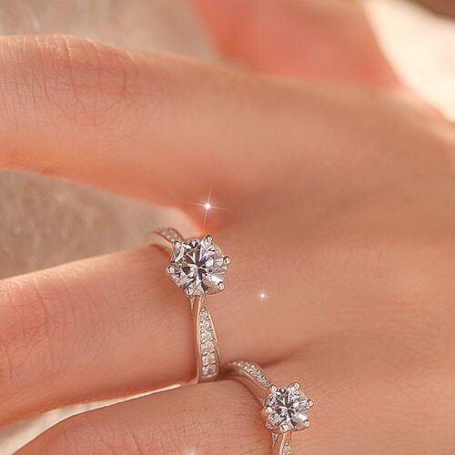 Nhẫn Đôi Kim Cương Moissanate 1 Carat Bạc S925 NHN025-NHB035