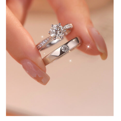 Nhẫn Đôi Kim Cương Moissanate 1 Carat Bạc S925 NHN025-NHB035