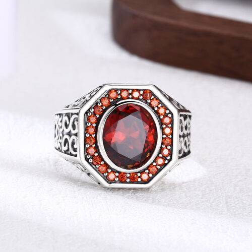 Nhẫn Nạm Zircon Và Mã Não Bạc Thái S925 NHB068