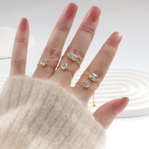 Nhẫn Dây Bạc S925 Đính Đá Quý Zircon NHN005 Mẫu 4 Dây Vàng