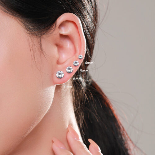Hoa Tai Đá Quý Zircon 4mm Siêu Lắp Lánh Bạc S925 BTN009
