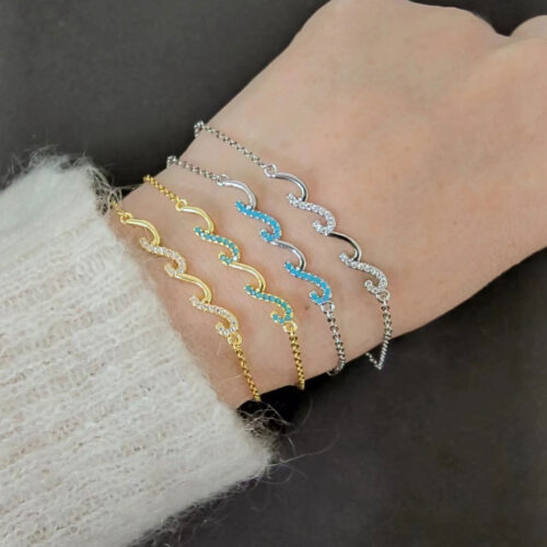 Lắc Chân Cá Tính Kiểu Sóng Biển Mạ Vàng Bạc S925 VDN007 Bạc Kim Cương Trắng