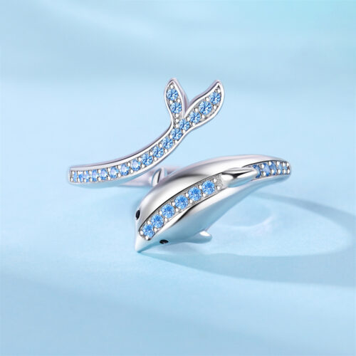 Nhẫn Nữ Đính Đá Zircon Bạc Khắc Hình Động Vật Cá Tính S925 NHN002 Mẫu Cá Heo 5025
