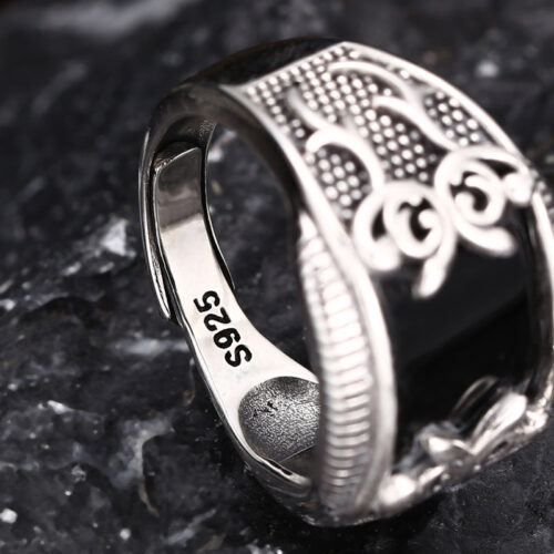 Nhẫn Hoa Nho Mã Não Đen Bạc Thái S925 NHB075