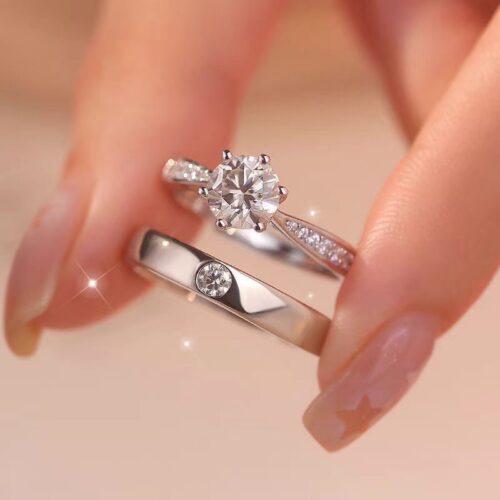 Nhẫn Đôi Kim Cương Moissanate 1 Carat Bạc S925 NHN025-NHB035