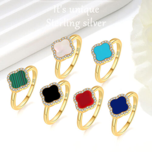 Nhẫn Nữ May Mắn Mã Não 4 Lá Bạc S925 NHN006 Vàng 18K Màu Đen PNJ813
