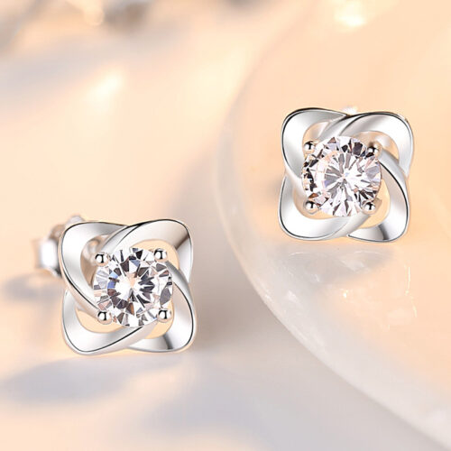 Hoa Tai Đính Đá Quý Lấp Lánh Bạc Nguyên Chất S925 BTN011 Kim cương xanh E31