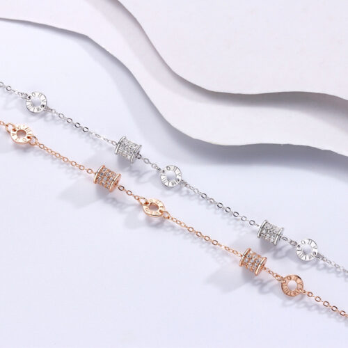 Vòng Đeo Tay Bạc S925 Chữ La Mã VDN003 Vàng Hồng