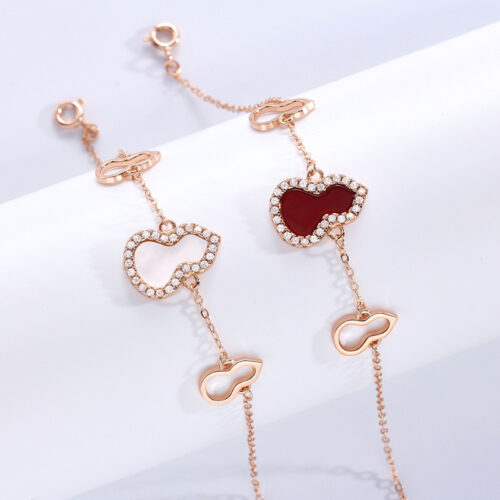 Lắc Tay Hồ Lô Bạc S925 VDN005 Mã Não Đỏ Vàng Hồng