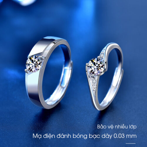 Nhẫn Đôi Đính Kim Cương Moissanate Bạc S925 NHB015-NHN017 Nam