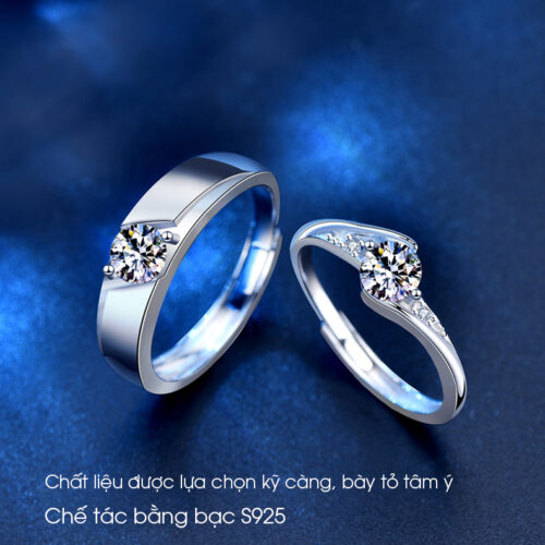 Nhẫn Đôi Đính Kim Cương Moissanate Bạc S925 NHB015-NHN017 Nam
