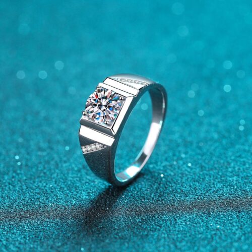 Nhẫn Bạc Nam Đính Kim Cương Moissanate 1 Carat S925 NHB014