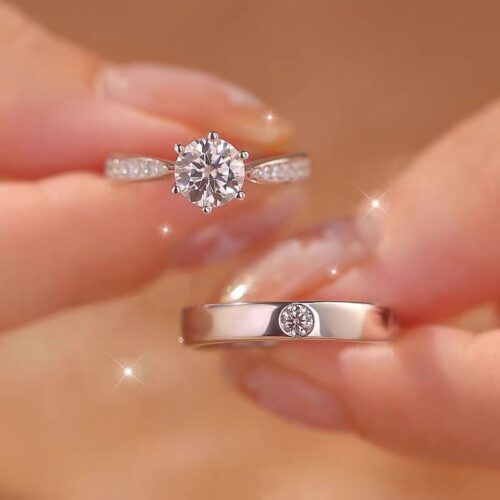 Nhẫn Đôi Kim Cương Moissanate 1 Carat Bạc S925 NHN025-NHB035