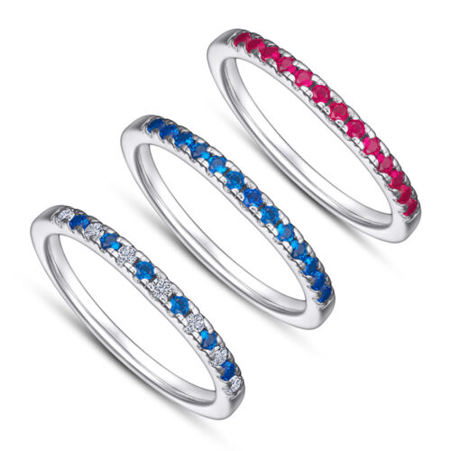 Nhẫn Nữ Bạc S925 Sterling Đính Đá Quý Zircon NHN013 Nhẫn Vàng Đính Đá Trắng Xanh Nửa Vòng