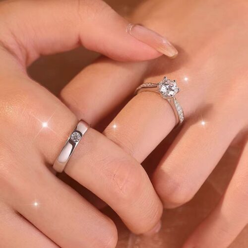 Nhẫn Đôi Kim Cương Moissanate 1 Carat Bạc S925 NHN025-NHB035