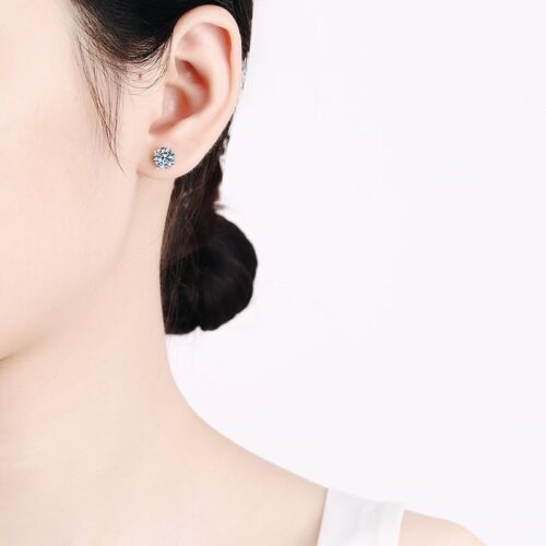 Bông Tai Đính Kim Cương Moissanite 2 Carat Bạc Nguyên Chất S925 BTN012