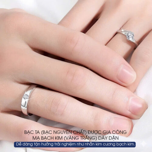 Nhẫn Đôi Đính Kim Cương Moissanate Bạc S925 NHB015-NHN017 Nam