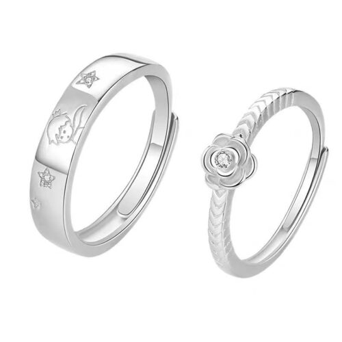 Nhẫn Đôi Khắc Họa Tiết Hoàng Tử Hoa Hồng Bạc S925 NHN027-NHB037