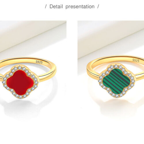 Nhẫn Nữ May Mắn Mã Não 4 Lá Bạc S925 NHN006 Vàng 18K Màu Đen PNJ813