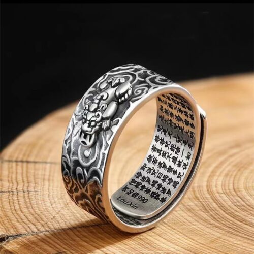 Nhẫn Nam Ký Tự May Mắn Bạc Thái S925 NHB023 Kí Tự Cóc Vàng