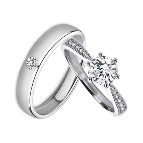 Nhẫn Đôi Kim Cương Moissanate 1 Carat Bạc S925 NHN025-NHB035