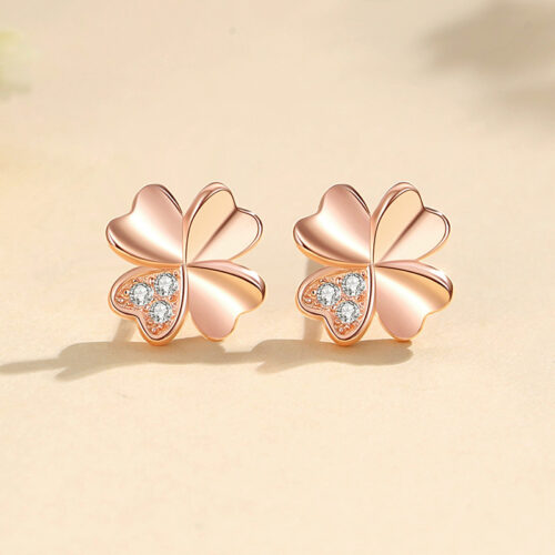 Bông Tai Cỏ Bốn Lá Bóng Loáng Bạc Nguyên Chất S999 BTN010 E15 Vàng Nhỏ