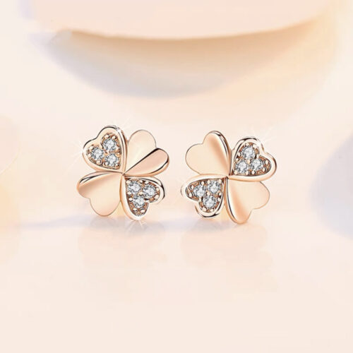 Bông Tai Cỏ Bốn Lá Bóng Loáng Bạc Nguyên Chất S999 BTN010 E15 Vàng Nhỏ