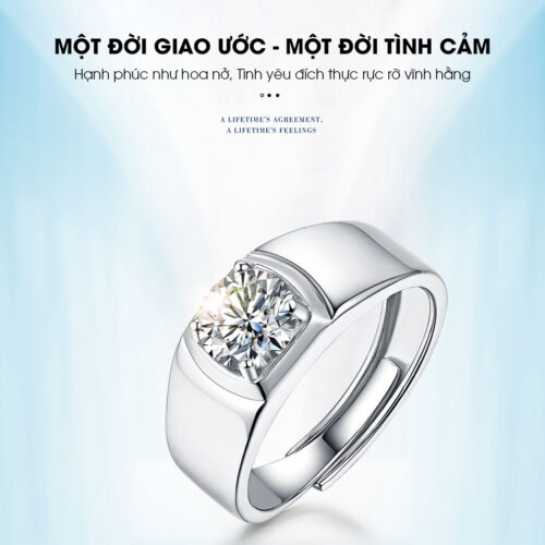 Nhẫn Nam Đính Kim Cương Moissanate 2 Carat Bạc S925 NHB017