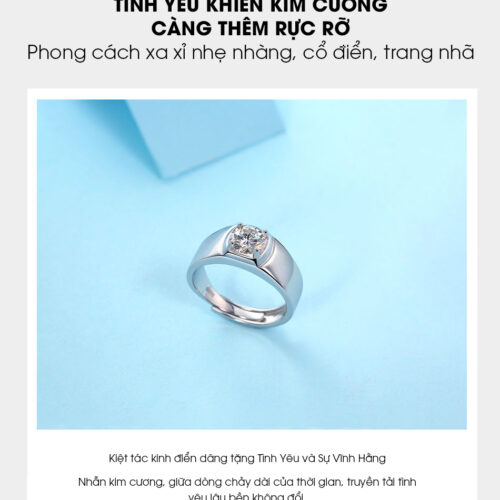 Nhẫn Nam Đính Kim Cương Moissanate 2 Carat Bạc S925 NHB017