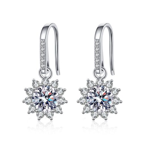 Bông Tai Hoa Hướng Dương Đính Kim Cương Moissanite 1 Carat Bạc S925 BTN065