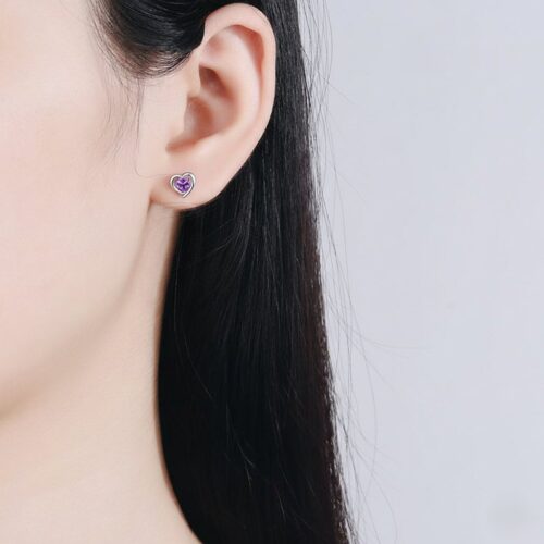 Hoa Tai Bạc Đính Đá Quý Mẫu Trái Tim Thời Trang Bạc S925 BTS001