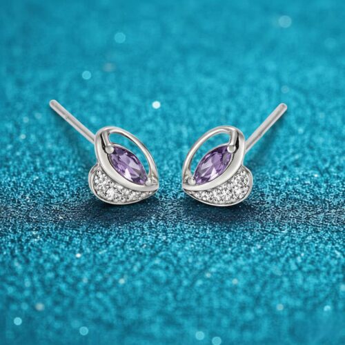 Khuyên Tai Xinh Hình Trái Tim Đính Đá Quý Bạc S925 BTS012