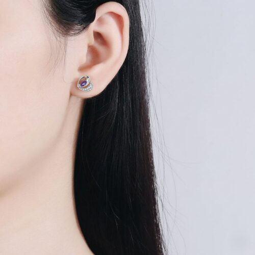 Khuyên Tai Xinh Hình Trái Tim Đính Đá Quý Bạc S925 BTS012