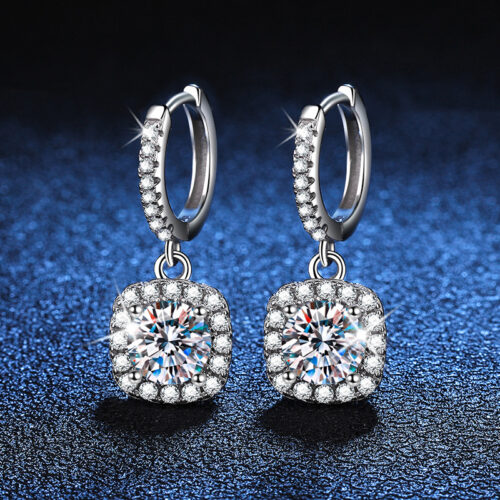 Bông Tai Đính Kim Cương Moissanite Bạc S925 BTN020 50 Điểm