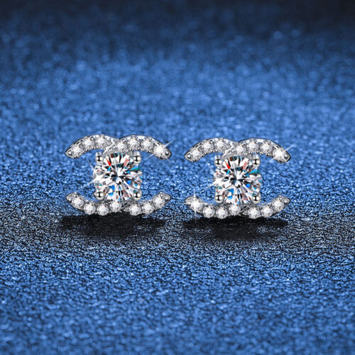Bông Tai Kim Cương Moissanite Bạc S925 BTN018  Vàng 14k