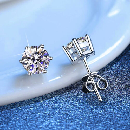 Bông Tai Bạc S925 Kim Cương Moissanite 1 Carat BTN014