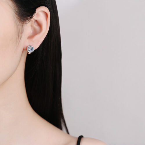 Bông Tai Thanh Lịch Đính Kim Cương Moissanite 1 Carat Bạc S925 BTN021 Vàng 18k