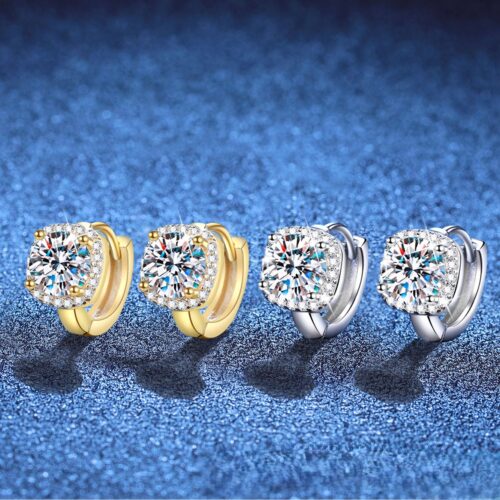 Bông Tai Thanh Lịch Đính Kim Cương Moissanite 1 Carat Bạc S925 BTN021 Vàng 18k