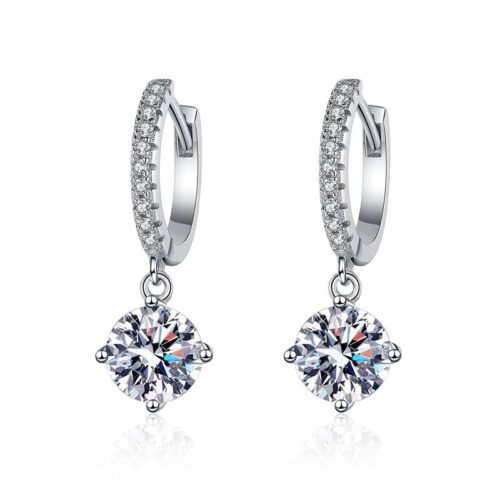 Bông Tai Khảm Kim Cương Moissanite Cao Cấp Bạc S925 BTN030 Mẫu 50 Điểm