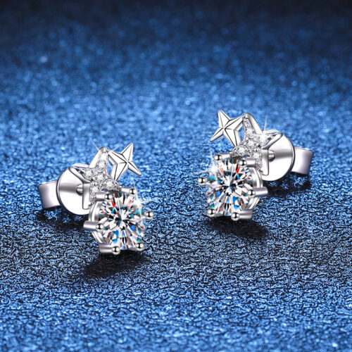 Hoa Tai Ngôi Sao Đính Kim Cương Moissanite Bạc S925 BTN043