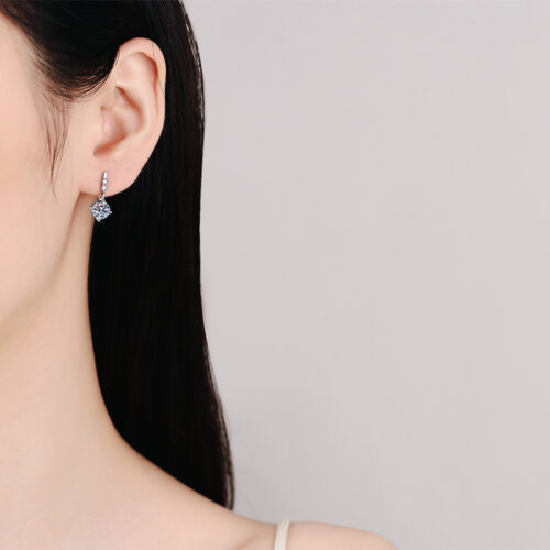 Bông Tai Bạc S925 Đính Kim Cương Moissanite BTN019 1 Carat
